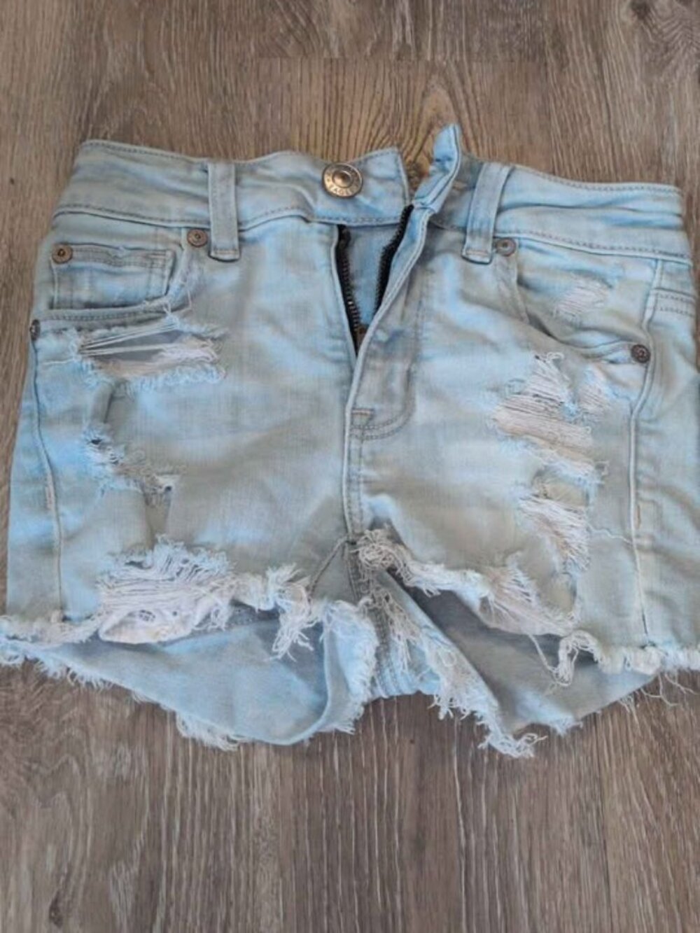 American Eagle NE(X)T LEVEL STRETCH Hi-Rise Shortie Distressed Denim Shorts 000